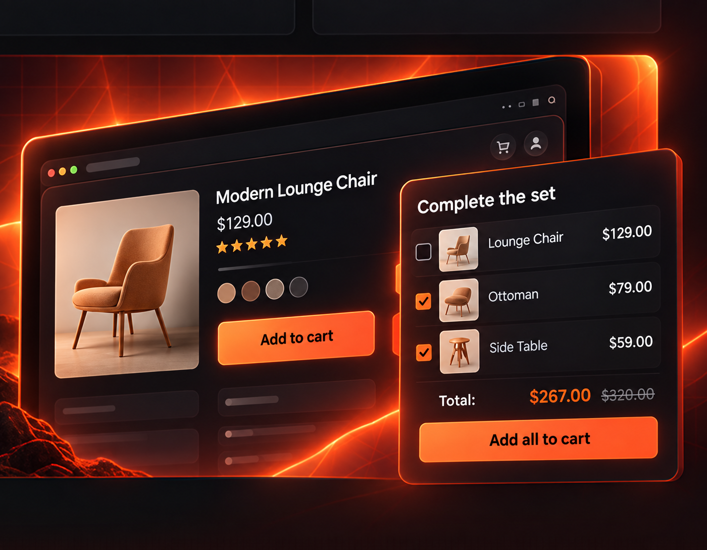 Product page with complete-the-set upsell offers